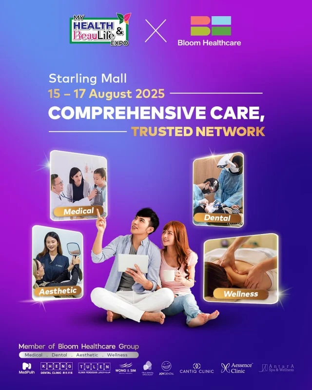 🌟 Everything You Need, All in One Place! 🌟
From 15 – 17 August, Bloom Healthcare Group brings together Medical, Dental, Aesthetic, and Wellness at the My Health & BeauLife Expo.
Discover the best we have to offer — right at our booth! Enjoy discounts of up to 58% when you sign up for our attractive combo packages. Stay tuned for exciting highlights!

📍 Starling Mall
📅 15 – 17 August 2025
🕒 11:00 AM – 10:00 PM

#MyHealthBeauLifeExpo #BloomHealthcareGroup #BHG #ComprehensiveCare #TrustedNetwork #Medical #Dental #Aesthetic #Wellness #SpecialOffer #BigSavings