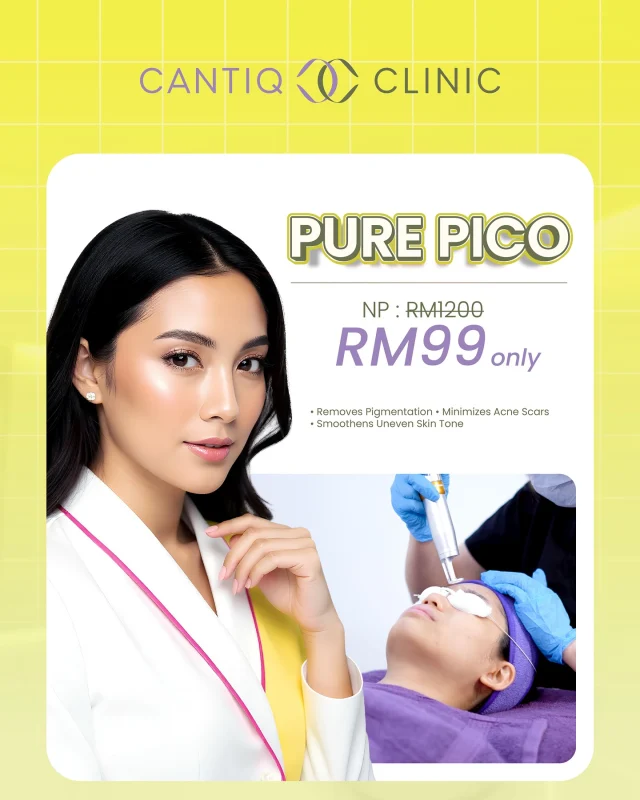 ✨ PROMO PURE PICO ✨
Kulit kusam? Jeragat & parut jerawat mengganggu keyakinan? 💛
Masa untuk cuba rawatan laser paling HOT di Cantiq Clinic!

🔥 HARGA ISTIMEWA 🔥
💎 RM99 sahaja – First Trial
💎 RM158 sahaja untuk 2 orang jika bawa seorang kawan!

🌟 PURE PICO bantu:
✔️ Hilangkan pigmentasi & jeragat
✔️ Cerahkan tona kulit
✔️ Pudarkan parut jerawat
✔️ Kulit nampak lebih glowing 

ONLY AVAILABLE AT CANTIQ KLANG
📍 CANTIQ Clinic Klang http://wasap.my/60123099366

#CantiqClinic #PurePico #GlowingSkin #CantiqPromo #KulitBerseri #Jeragat #AcneScarTreatment